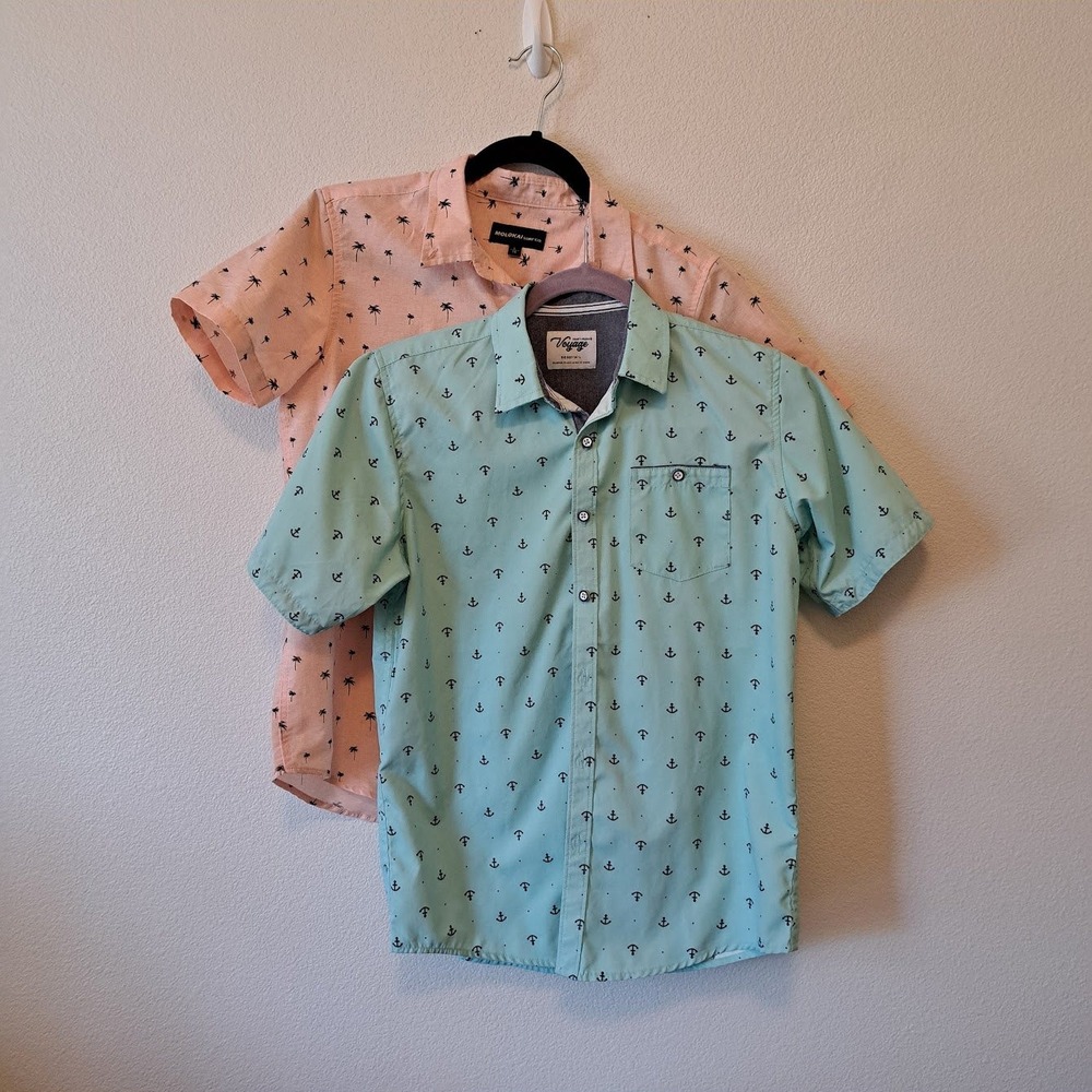 Lot of 2 Boys Molokai Surf Co Craft + Flow Button Down Shirts Size 14 Large Palm